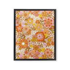 70s Floral Pattern Framed Canvas Print