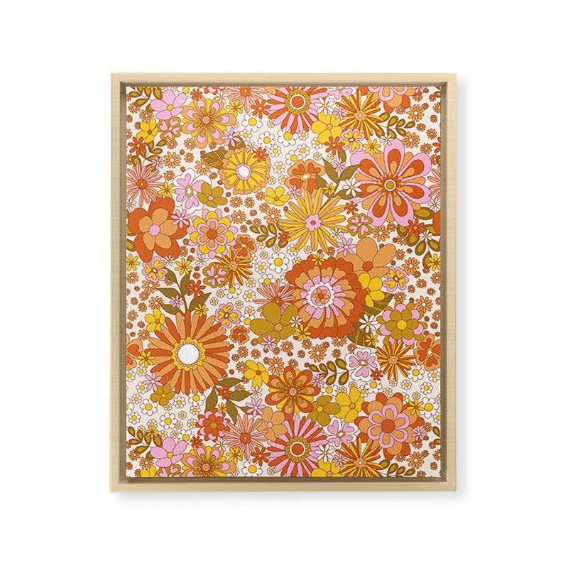 70s Floral Pattern Framed Canvas Print