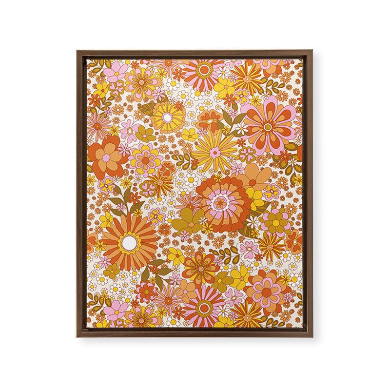 70s Floral Pattern Framed Canvas Print
