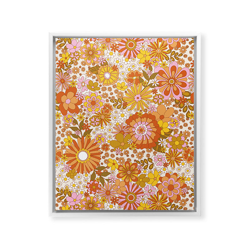 70s Floral Pattern Framed Canvas Print