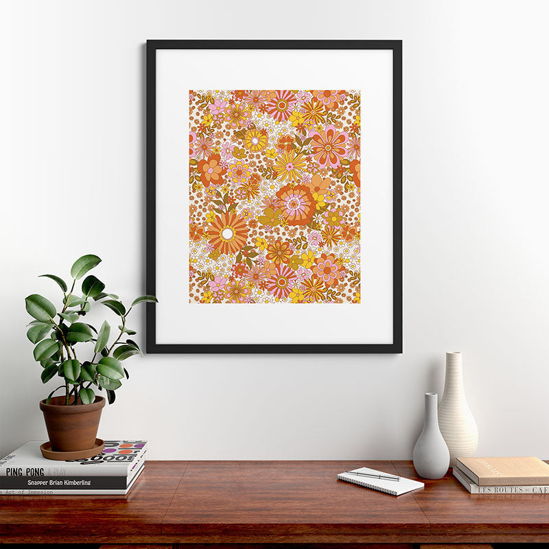 70s Floral Pattern Framed Art Print