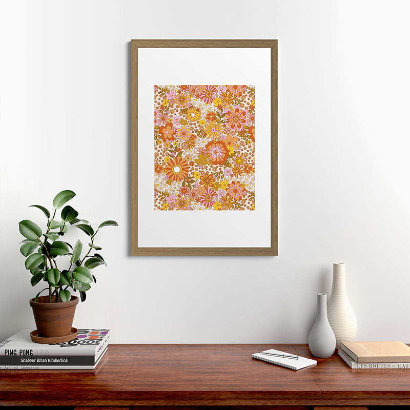 70s Floral Pattern Framed Art Print