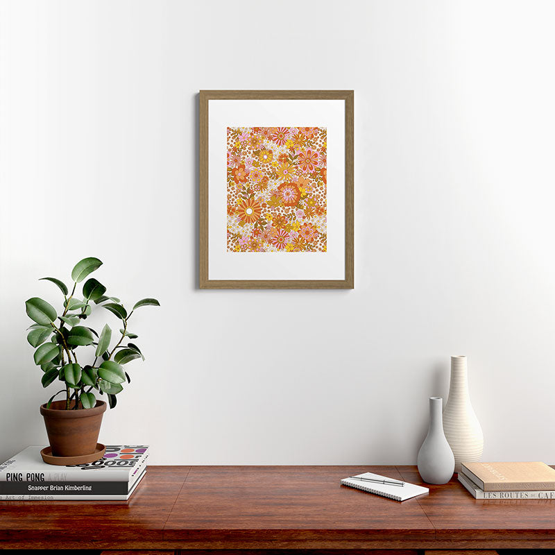 70s Floral Pattern Framed Art Print