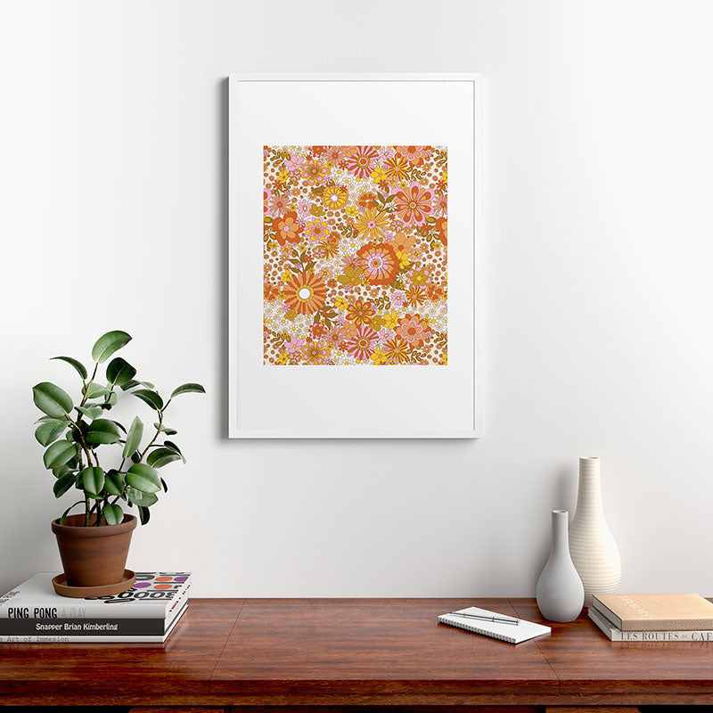 70s Floral Pattern Framed Art Print