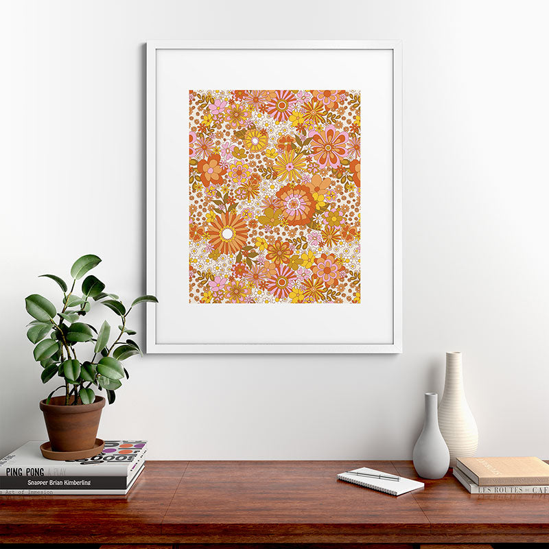 70s Floral Pattern Framed Art Print