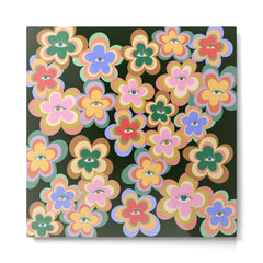 70s Evil Eye Flower Pattern in dark green Metal Print