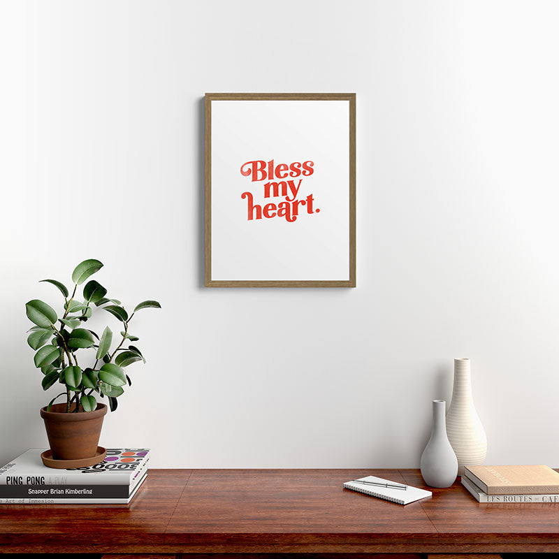"Bless My Heart" Funny & Cute Red Typography Design Framed Art Print