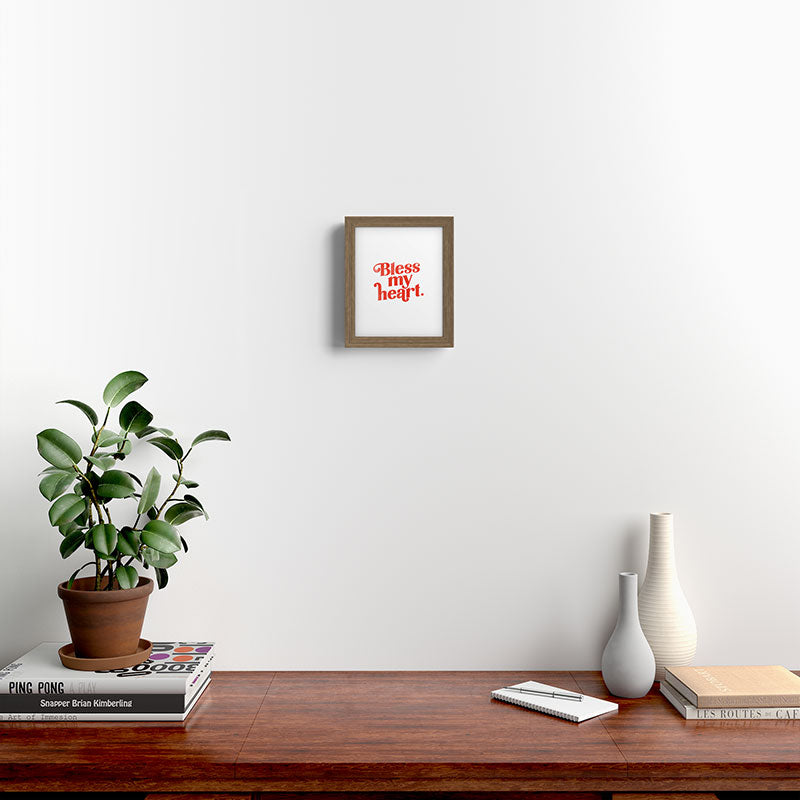 "Bless My Heart" Funny & Cute Red Typography Design Framed Art Print