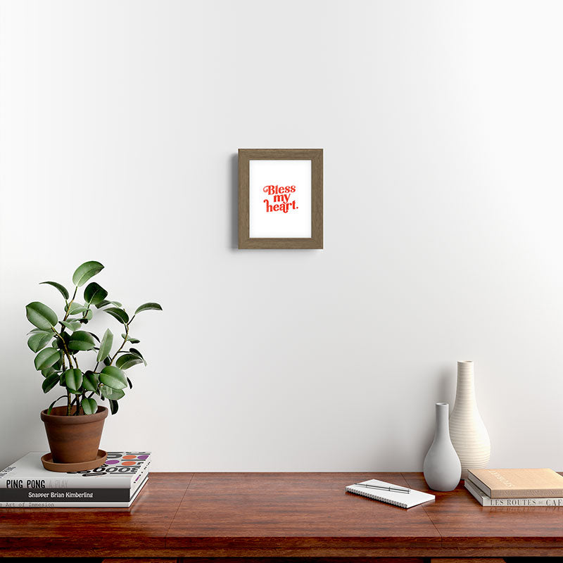 "Bless My Heart" Funny & Cute Red Typography Design Framed Art Print