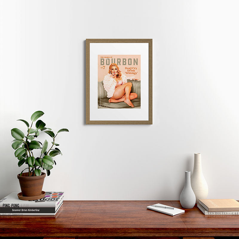 "The Babes Of Bourbon: Don't Cry, Drink Whiskey" Sexy Blonde Pinup Girl Vintage Art Framed Art Print