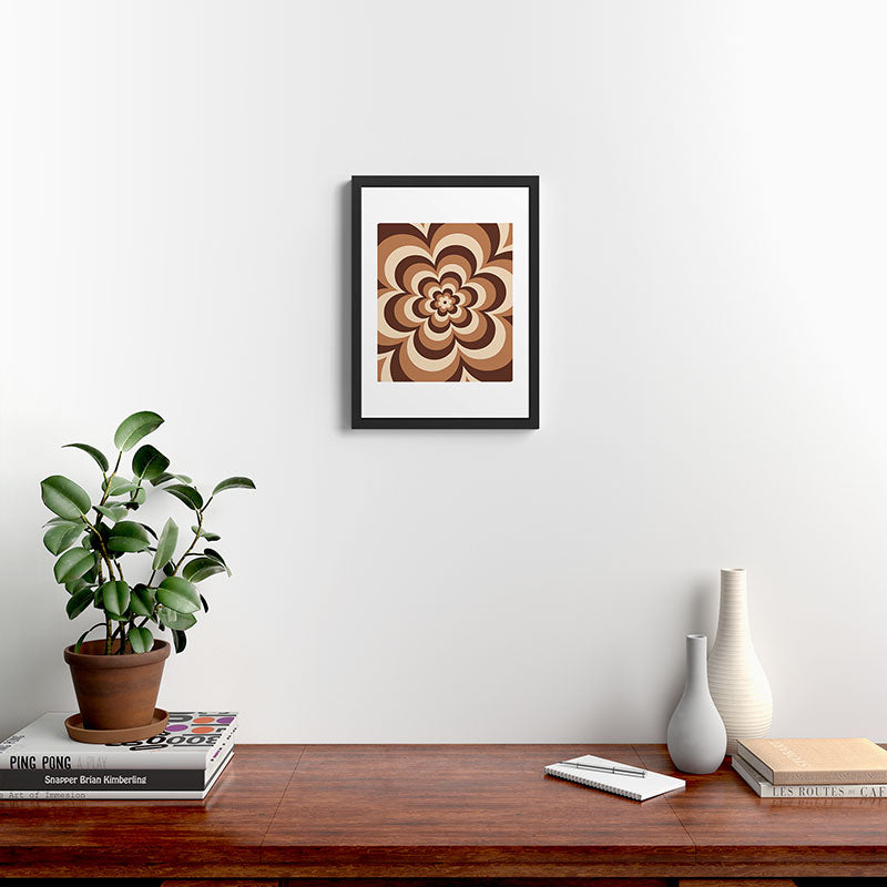 70s Retro Flower Power in Coffee Brown Framed Art Print