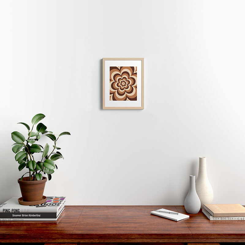 70s Retro Flower Power in Coffee Brown Framed Art Print