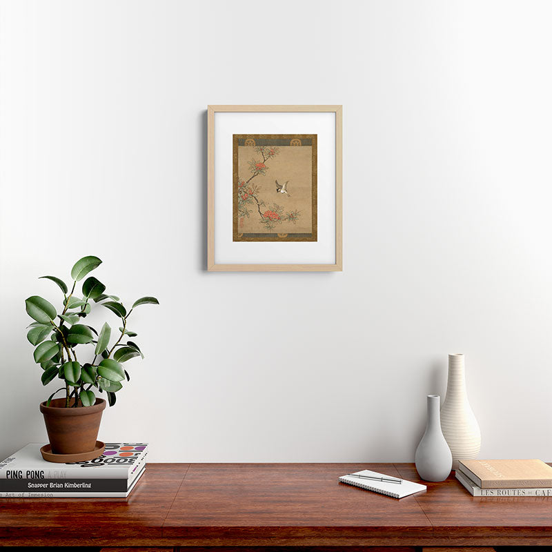 16th Century Japanese Bird and Peony Edo Era Painting Framed Art Print