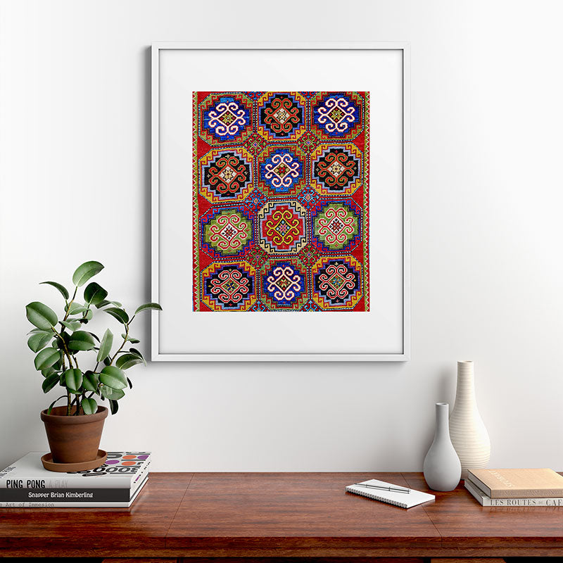 19th Century Armenian Kazak dated 1896 Framed Art Print