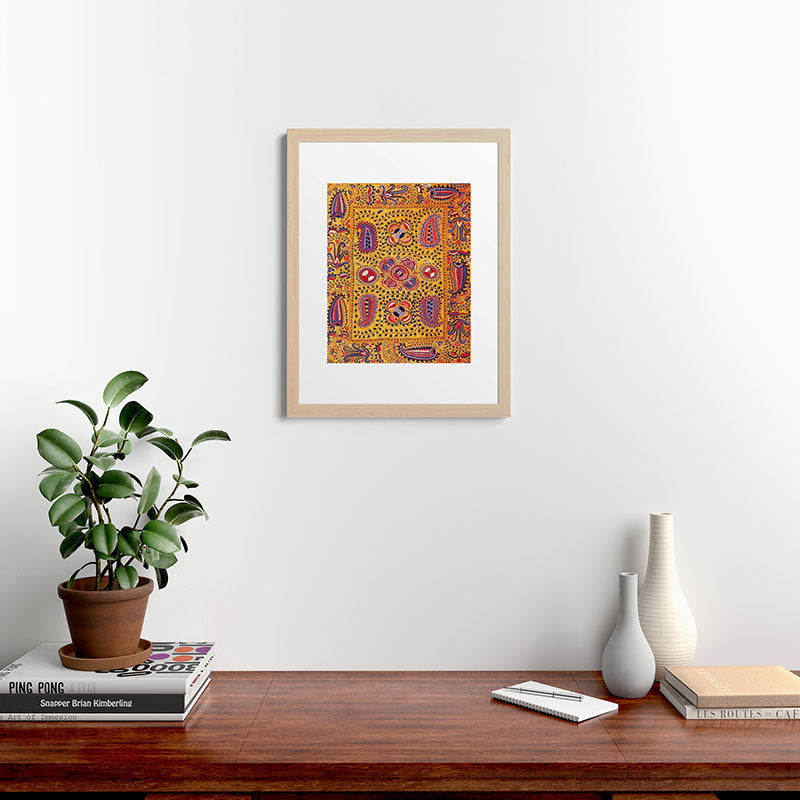 19th Century Uzbekistan Suzani with Gold Background  Framed Art Print