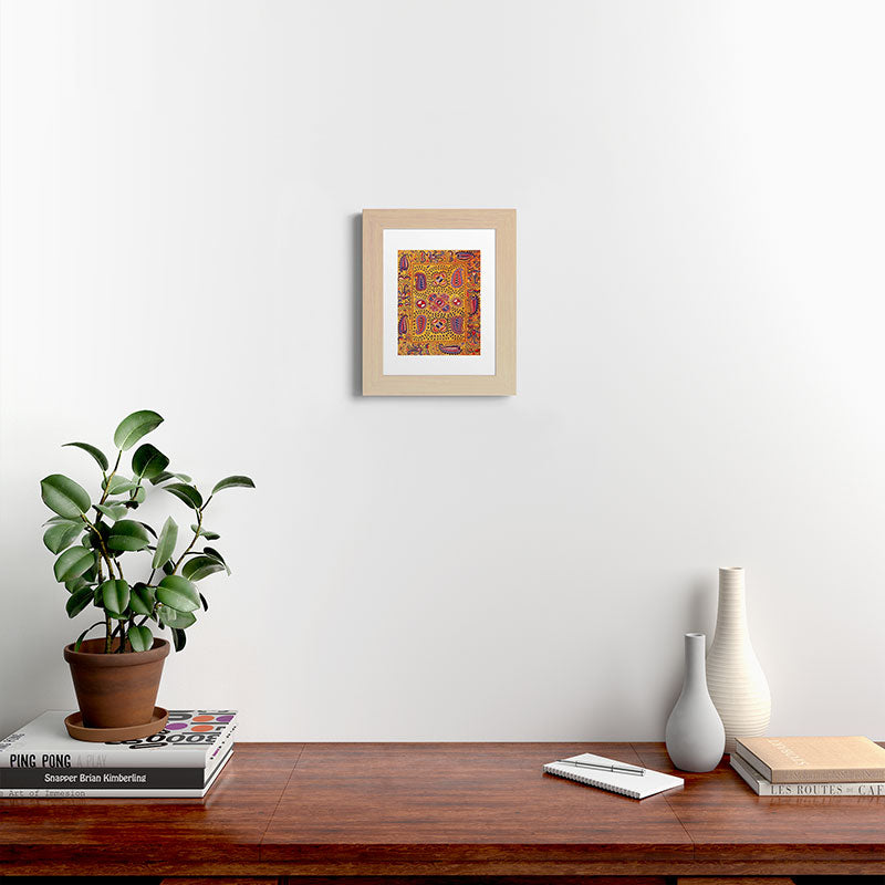 19th Century Uzbekistan Suzani with Gold Background  Framed Art Print